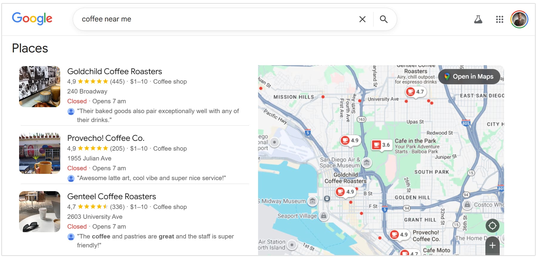 café près de moi résultats locaux